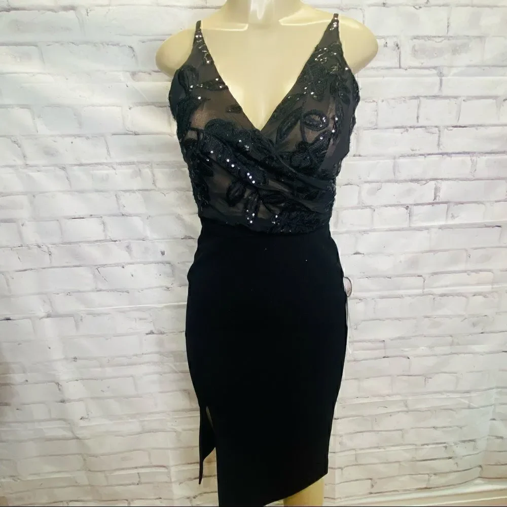 Dress The Population Giulia Sequin Bodice Crepe Sheath Dress Black Size S NWOT